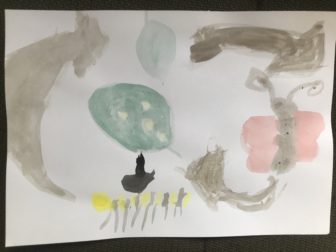 A 5-year-old's watercolor drawing of the butterfly life cycle.